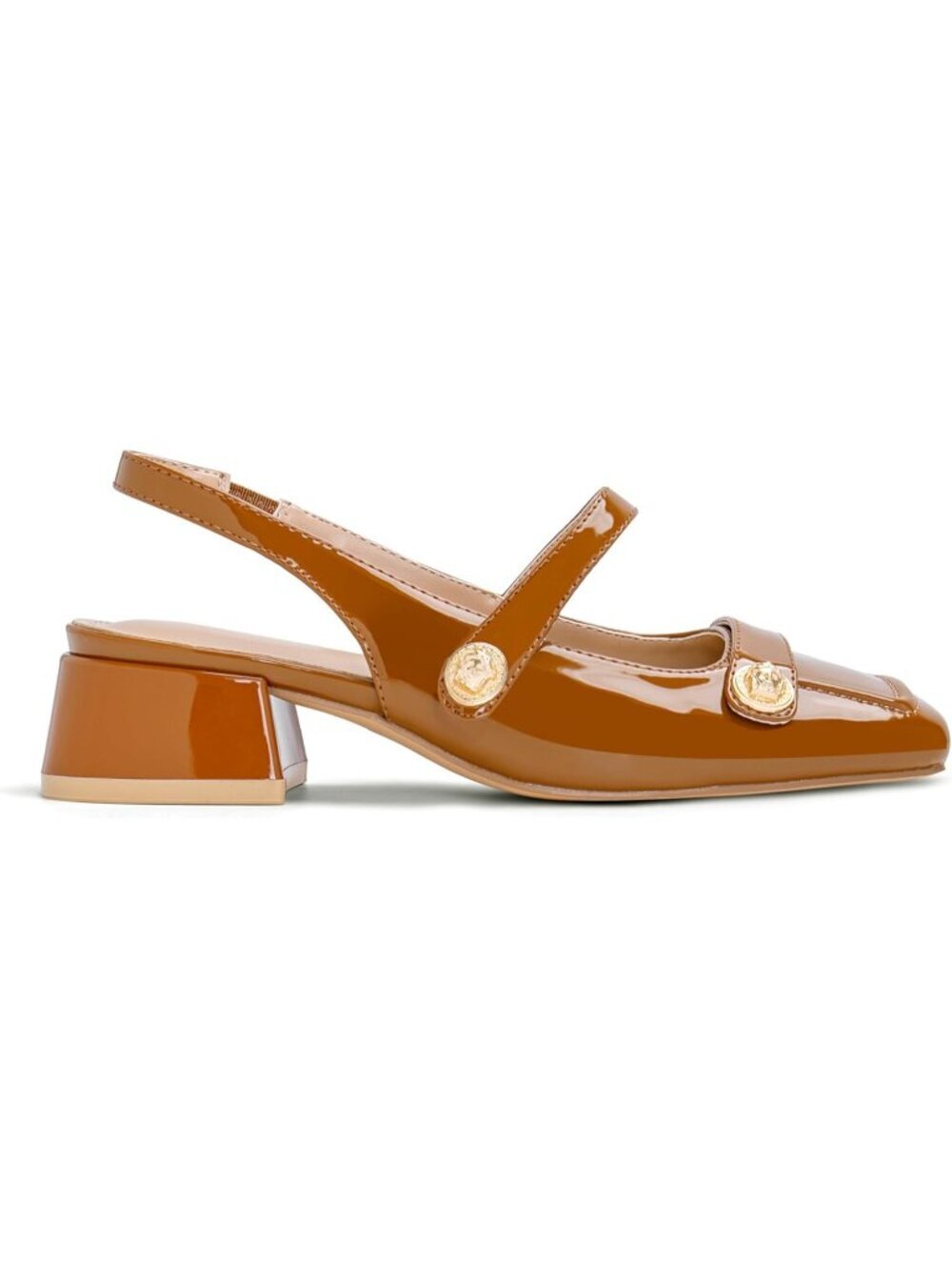 Women Caramel Mary Jane Low Block Heel Closed Square Toe Office Dressy Shoes